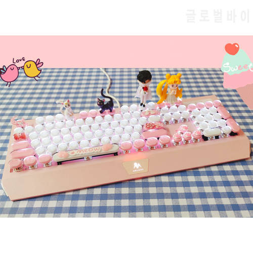 Sailor moon wired mechanical keyboard hand-made 87/104 keys Circle and Square White light game keyboard