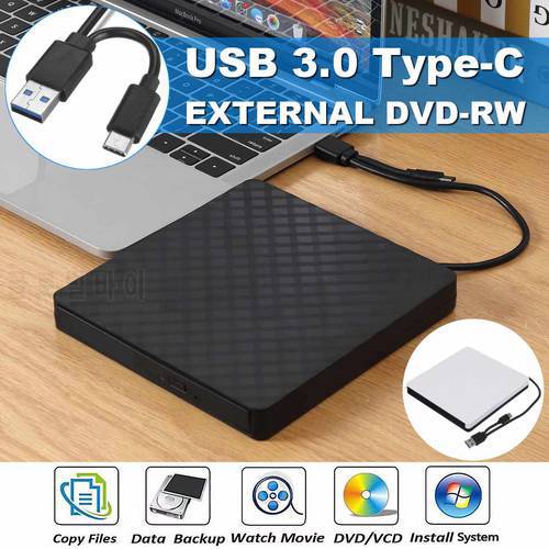 USB 3.0 Type-C External DVD Burner Writer Recorder DVD RW Optical Drive CD/DVD ROM Player MACs OS Windows XP/7/8/10