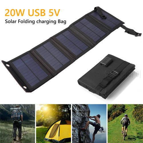 20W 5V Solar Panels Folding Waterproof Sun Power Solar Cells Charger 5V 2A USB Output Devices Portable for Outdoor Camping Car