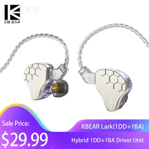 KBEAR LARK Hybrid 1DD+1BA Driver Unit Earphone In Ear Monitor HiFI Headphone Sports Music Earbuds KBEAR KS1 KS2 TRI I3 Headset