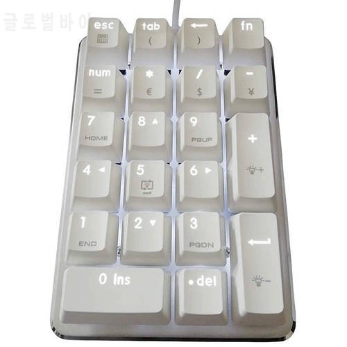 21 Keys White Backlit Mechanical Numeric Keypad Numpad with Cherry Blue Switches for Notebook Desktop PC