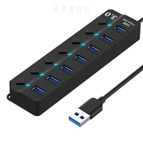 4 Ports 7 Ports USB 3.0 Hub High Speed USB Hub Splitter with Individual Switches Indicator Light for PC Desktop Laptop Computer