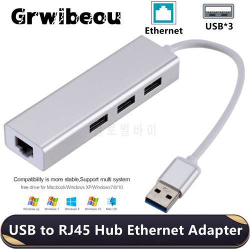 Grwibeou USB Ethernet USB Hub to RJ45 Lan Network Card 10/100 Mbps Ethernet Adapter for Mac iOS Laptop PC Windows 3 Port USB Hub
