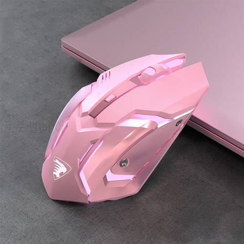 Wireless 2.4GHz USB Women Gaming Mouse 1600DPI LED Backlit Rechargeable Silent Mice For PC Laptop Pink / White