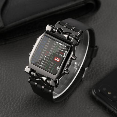 Multifunctional Popular Square Dial Uisex Binary LED Digital Watches Rubber Band Casual Sport Outdoor Wrist Watch