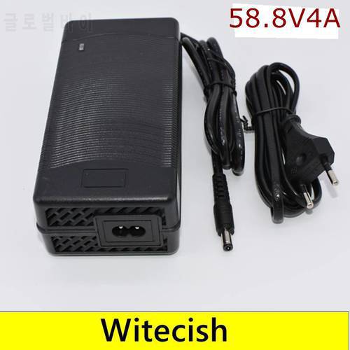 58.8V 4A Lithium Ebike Charger For 51.8V 52V 14S Li-ion Electric Bike Scooter Bicycle Battery Charger Adapter GX16 XLRM with fan