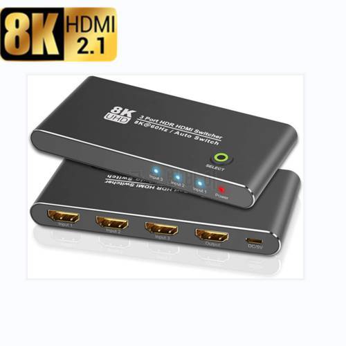 UHD 3 Port HD 2.1 Switcher HDMI-Compatible Auto Switch 3 in 1 out 8K@60Hz 4K@120Hz HDR 48Gbps for PS5 Xbox Graphics Card
