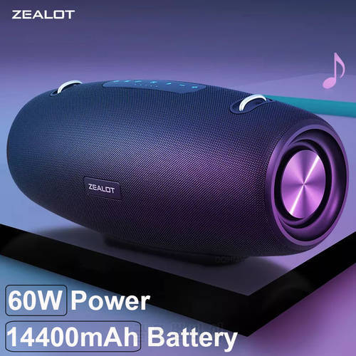 Zealot S67 Powerful 60W Boombox Computer Speakers Portable Bluetooth Wireless Stereo Subwoofer Bass Loudspeaker FM Radio Karaoke
