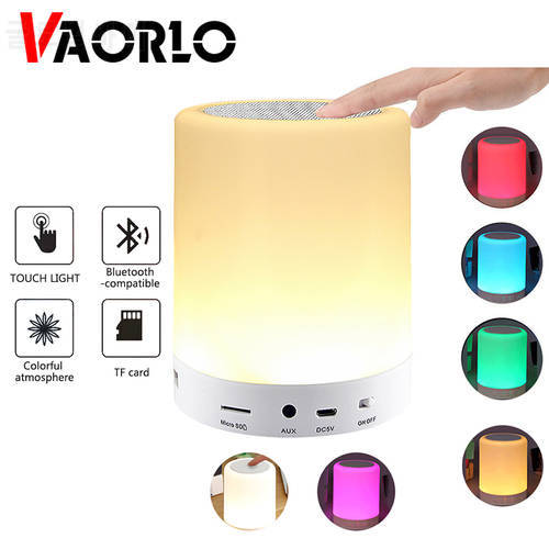 Portable Smart Touch Wireless Bluetooth Speaker Player LED Colorful Night Light Bedside Table Lamp Support TF Card AUX With Mic