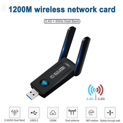 1200Mbps Wireless USB Wifi Adapter USB3.0 Network Card AP Wifi Dongle USB LAN Ethernet Dual Band 2.4G 5.8G For Win10 PC Laptop