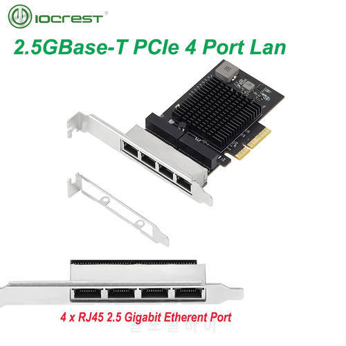 IOCREST 2.5 Gigabit 4 Port PCIe RJ45 Lan 10/100/1000/ 2500Mbps Realtek 8125b Chip Quad Port Server Gigabit Network Card 2.5G