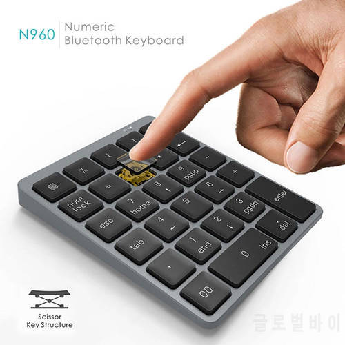 N960 28 Keys Wireless Numeric Keypad for Accounting Ultra-Slim Digital Keyboard Numpad for Accounting Laptop Desktop Notebook
