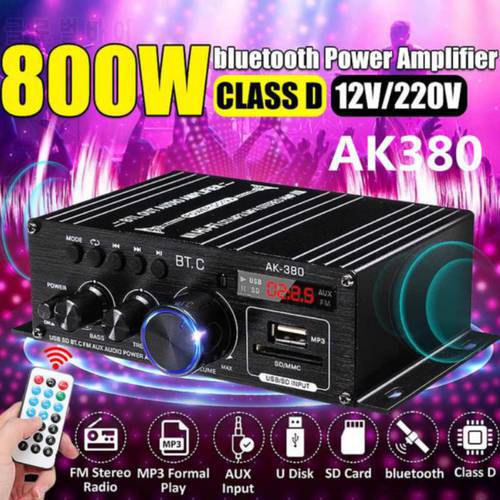 AK35 800W Home Car Amplifiers 2 Channel Bluetooth 5.0 Surround Sound FM USB Remote Control Mini HIFI Digital Amplifier Stereo