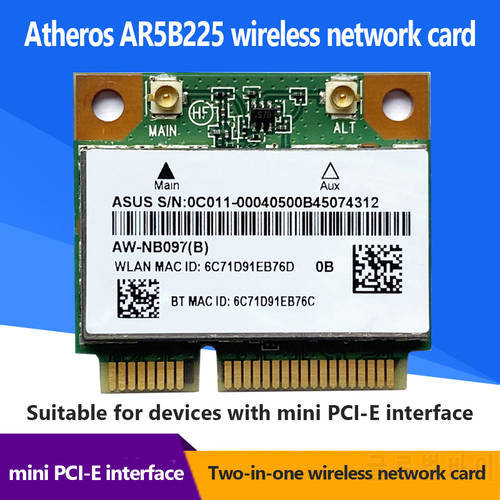 AR5B225 Mini PCIe 300M+ Bluetooth 4.0 WLAN Wifi Wireless Network Card Desktop Computer Network Card 300M Mini PCI-E WiFi Adapter