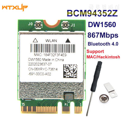 DW1560 06XRYC 802.11 AC 867 Mbps Bluetooth 4.0 WIFI WLAN Card NGFF for Dell XPS 13 9343 Broadcom BCM94352Z Toshiba Acer