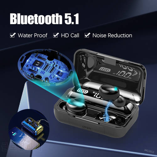 F9 TWS Bluetooth 5.1 Earphones Wireless Headphone 9D Stereo Sports Waterproof Ear Hooks HiFi Music Earbuds headsets for Phone