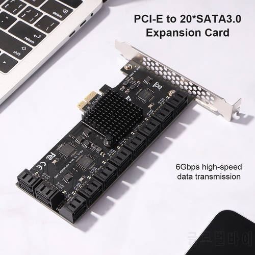 PCIE Adapter 20/16/12/6 Port PCI-Express X1 to SATA3.0 Expansion Card 6Gbps High Speed Pcie Riser Add On Card W/ PCI-E X4 X8 X16
