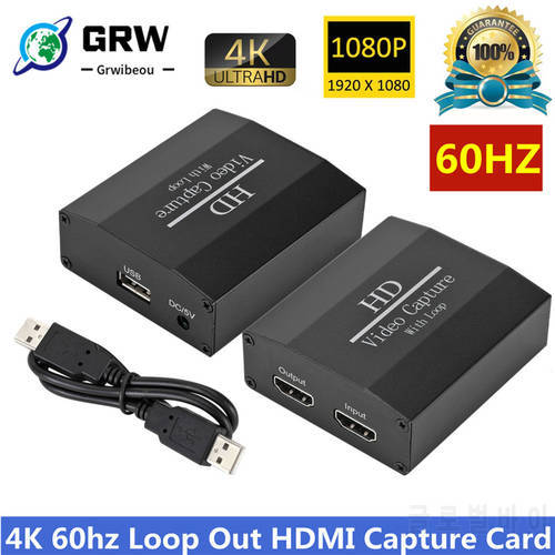 GRWIBEOU 4K Loop Out HDMI Capture Card Audio Video Recording Plate Live Streaming USB 2.0 1080p Grabber for PS4 Game DVD Camera
