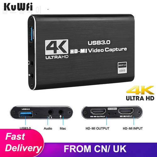KuWFi USB3.0 Capture Card 4K HDMI Video Game Grabber Record for PS4 Compatible Game Camcorder Camera Recording Live Streaming