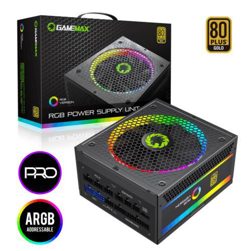 Gamemax RGB-850-PRO Power Supply 80 Plus Gold Certified Fully Modular 12CM Smart Fan EMC Protection RGB Lighting Mode