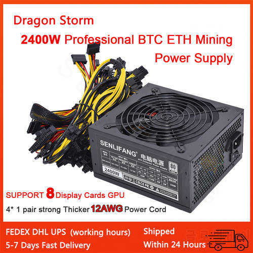 ATX 2000w 2400w 180-260v Suitable for All Kinds of Mining Power Supply 8GPU ETC RVN Rig Miner PC PSU Temperature Control