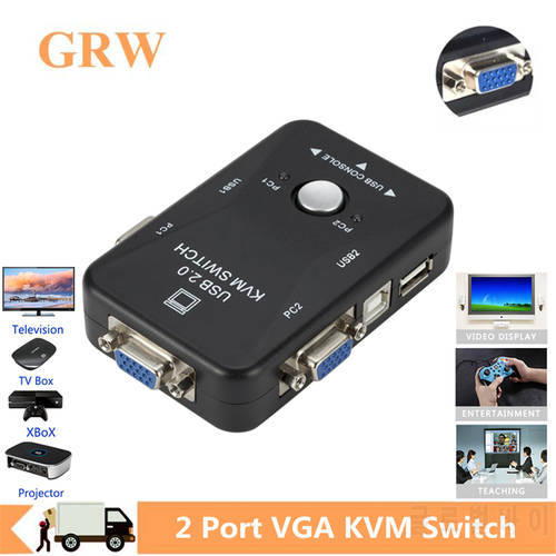 Grwibeou 2 Port USB KVM Switch 1920*1440 VGA SVGA Switch Box USB 2.0 KVM Mouse Switcher Keyboard Vga Splitter Box Sharing Switch