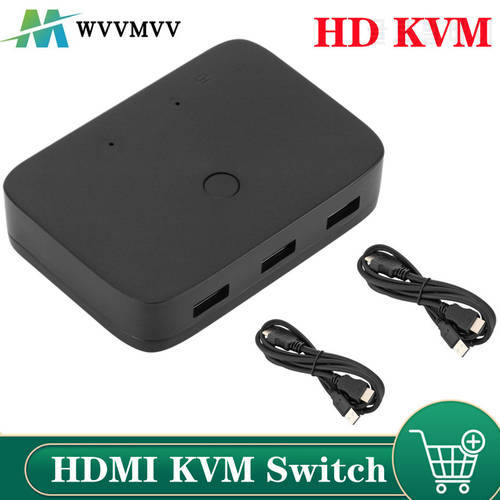 WVVMVV HDMI KVM Switch 2 in 1 Out 4K@30Hz with USB2.0 Hub for PC Monitor Projector Keyboard Mouse Shipping