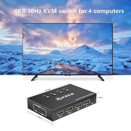 KVM Switch HDMI-Compatib Compat 4Port Box 4K@60Hz USB and Switch for 4 Computers Share Keyboard Mouse Printer and one HD Monitor