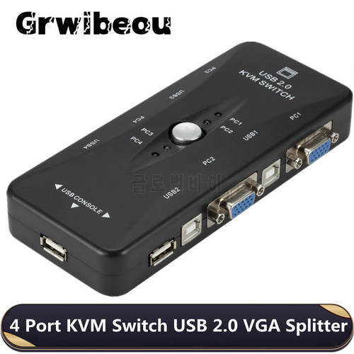 Grwibeou 4 port kvm switch USB 2.0 VGA Splitter Printer Mouse Keyboard Pendrive Share Switcher 1920*1440 VGA Switch Box Adapter