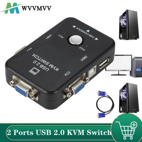 WvvMvv USB KVM Switch 2 Port VGA SVGA Switch Box USB 2.0 KVM Mouse Switcher Keyboard 1920*1440 VGA Splitter Box Sharing Switch