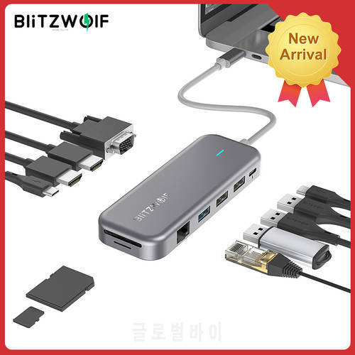 BlitzWolf BW-TH11 11-in-1 USB C HUB USB to HDMI-compatible USB 3.0 RJ45 Carder Reader Adapter USB Splitter for Laptop Type C HUB