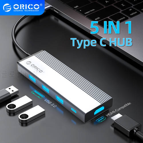 ORICO USB C HUB Type C to HDMI-compatible RJ45 Adapter 5 in 1 USB C to USB 3.0 100W PD Dock Splitter for MacBook Pro Accessories