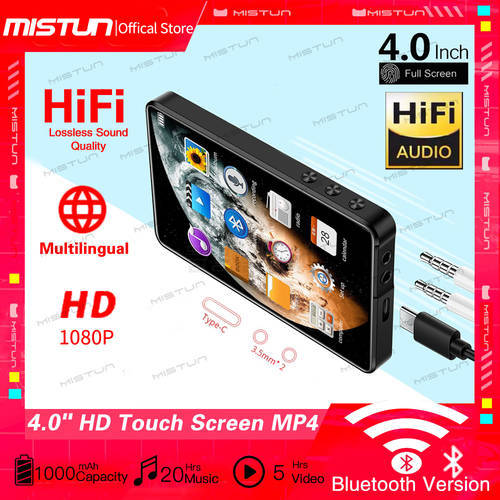 MP3 MP4 Player Bluetooth Built-in16GB Speaker 4.0 Inch Full Touch Screen HiFi Lossless Sound Mp4 Player 1080P Vedio/FM/Radio/Mp5