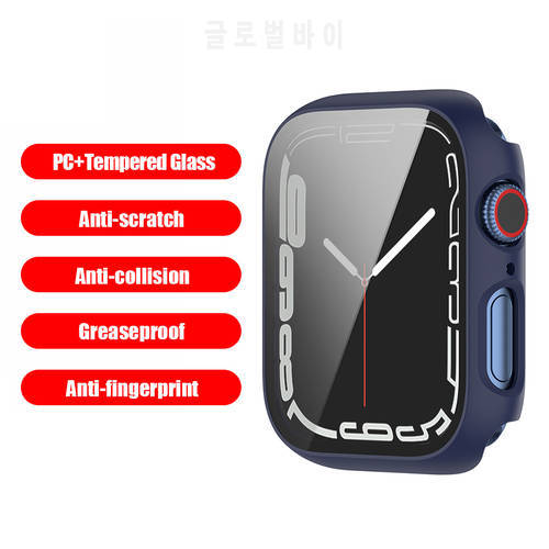 PC+Tempered Glass Smart Watch Screen Protective Cover Case Anti-Scratch Watch Protector Frame Shell for Apple Watch 7 45mm