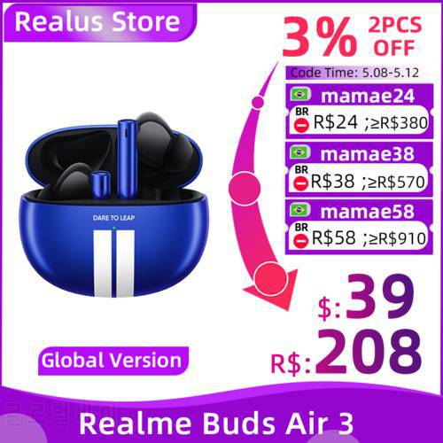 Global Version realme buds Air 3 TWS Earphone Bluetooth 42dB Active Noise Cancelling Wireless Headphone IPX5 For realme 10 Pro