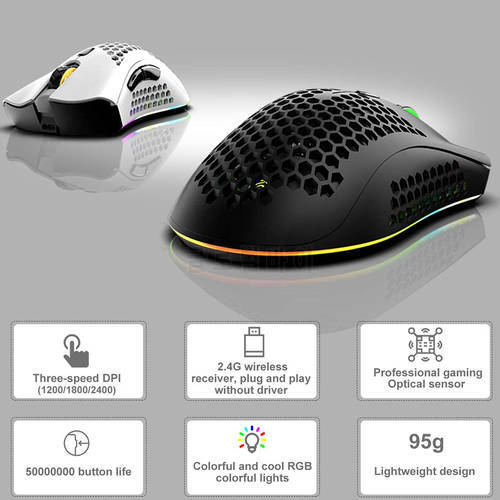 Laptop Computer Ergonomic Mice Silent RGB LED Light Wireless Computer Mouse Hollowed 6 Buttons Ergonomic 2.4GHz Mice