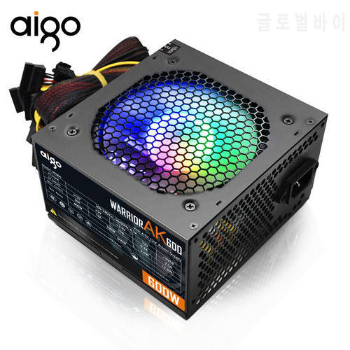 Aigo max 600W PC PSU Power Supply unit Mute Gaming Quiet 120mm rgb Fan 24pin 12V ATX PSU Desktop computer Power Supply For BTC
