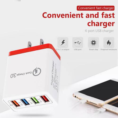 4 Ports Smart USB Color Charger 3A Fast Charging Travel Phone Charger US Plug Adapter Portable Universal Home Leisure US Use