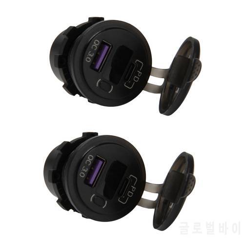 2X PD Type C 48W Dual USB Car Charger Socket, QC 3.0 Car Fast Charger With Voltmeter And Switch For Boat Truck RV,Blue