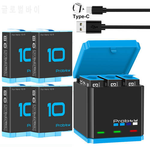 1850mAh For GoPro Hero 10 Hero 9 3 Slots Charger Storage Charging Box for GoPro Hero 9 Black