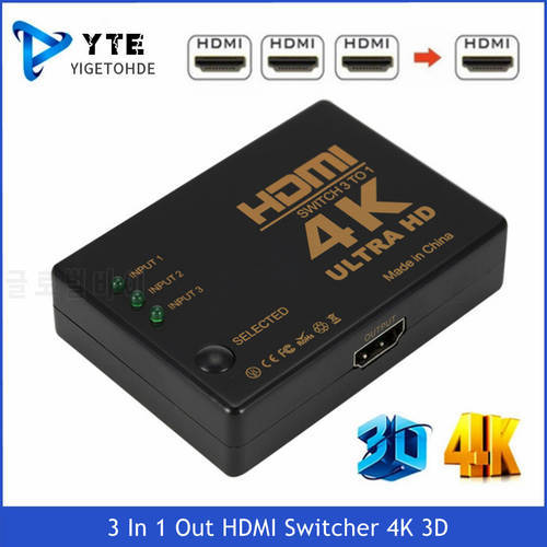 YIGETOHDE 3 In 1 Out HDMI Switch 4K 3D Switcher HD 1080P Video Cable Splitter 1x3 Hub Adapter Converter For PS4/3 TV Box HDTV PC