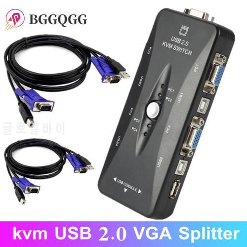 4 port kvm switch USB 2.0 VGA Splitter Printer Mouse Keyboard Pendrive Share Switcher 1920*1440 VGA Adapter Switch Box