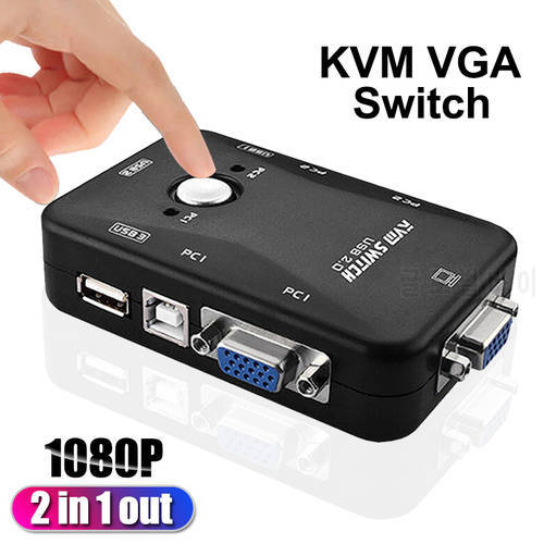 HD 2 Port KVM Switch USB 2.0 VGA Cable Splitter For USB Key Keyboard Mouse Monitor Adapter USB Printer Switch KVM VGA Conterver