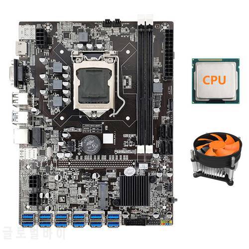 ETH B75 Mining Motherboard 12 PCIE to USB Adapter+CPU+Cooling Fan LGA1155 DDR3 MSATA B75 USB BTC Miner Motherboard