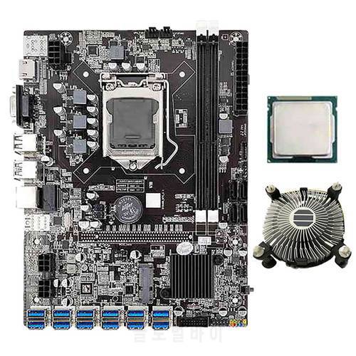 B75 BTC Mining Motherboard With G530/G630 CPU+Cooling Fan 12 USB3.0 To PCIE GPU Slot LGA1155 DDR3 RAM SATA3.0+MSATA VGA