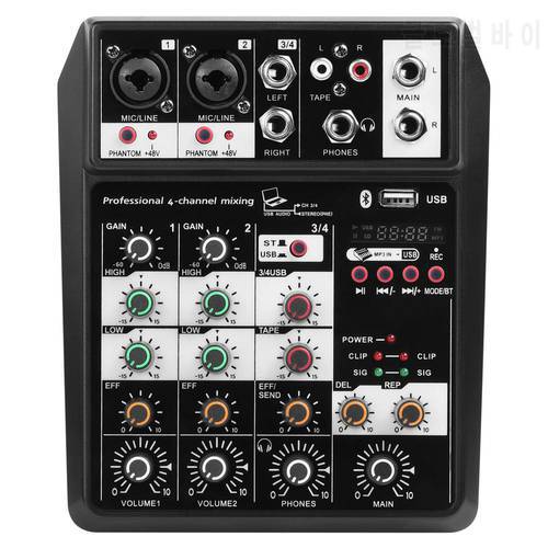 Bluetooth-compatible Wireless 4-channel Audio Mixer Portable Sound Mixing Console USB Interface EU Plug Dropshipping