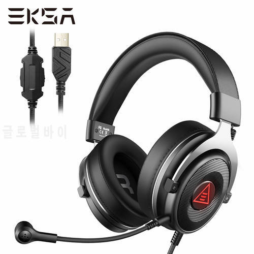 EKSA USB Gaming Headset Gamer E900 Plus 7.1 Surround ENC Noise Cancelling Earphones Wired Headphones with Microphone For PC/PS4
