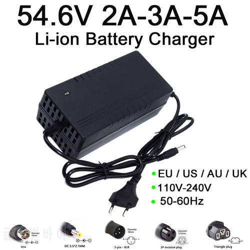 54.6V 2A/3A/5A Charger 13S 48V Li-Ion Battery Pack Charger Fast Smart Charge Full Self Stop Electric Bike Charger DC:5.5*2.1mm
