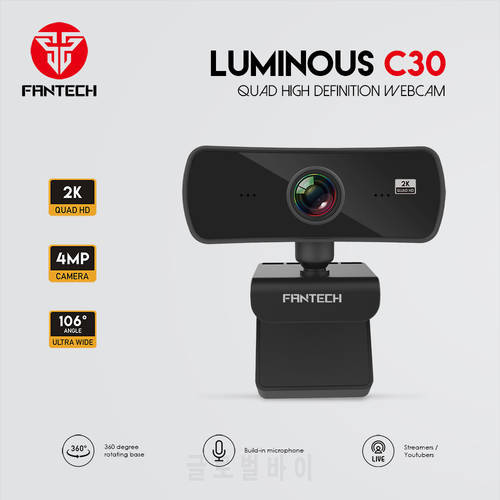FANTECH 2K QHD Webcam LUMINOUS C30 1440P HD PC Webcam with Microphone 4MP And 360 Rotation for OBS/SKYPE/ZOOM