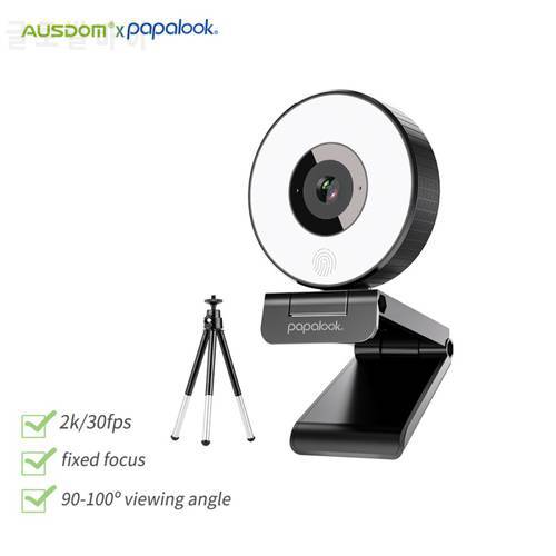 [Original]AUSDOM PA552 Webcam HD 1080P Fixed Focus USB Web Camera with Microphone Light Tripod for PC Twitch Skype OBS Steam
